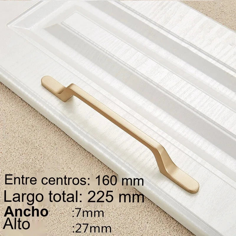 Tirador dorado para cocina y armario – acabado dorado arena – zamak – 3 diseños – pomo a 320 mm