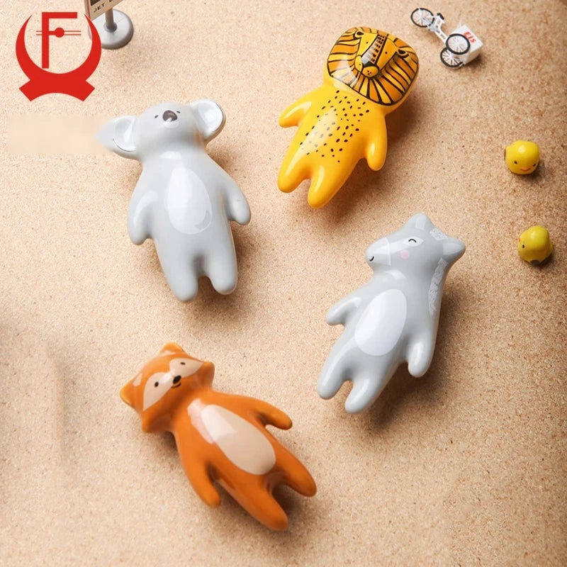 Pomo infantil de cerámica con forma de animal para cómoda y armario – panda, león, koala, zorro u oso