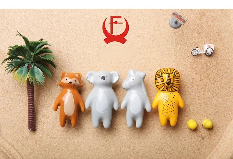 Pomo infantil de cerámica con forma de animal para cómoda y armario – panda, león, koala, zorro u oso