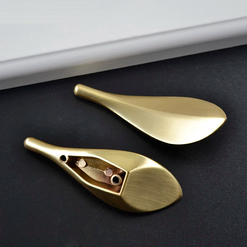 Tirador dorado hoja de latón macizo para muebles y cajones – dorado cepillado – 1 o 2 unidades