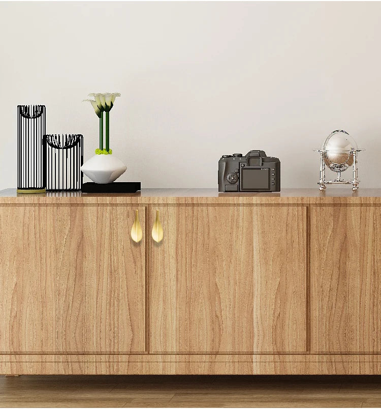 Tirador dorado hoja de latón macizo para muebles y cajones – dorado cepillado – 1 o 2 unidades