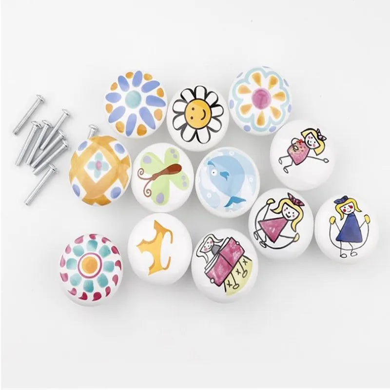Pomo infantil de cerámica pintado a mano – para cómoda, armario y cajones de niños – Ø 38 mm