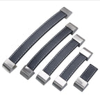 Tirador de cuero para muebles y armarios – cosido a mano, base de zamak – negro, marrón o burdeos – 96 a 192 mm