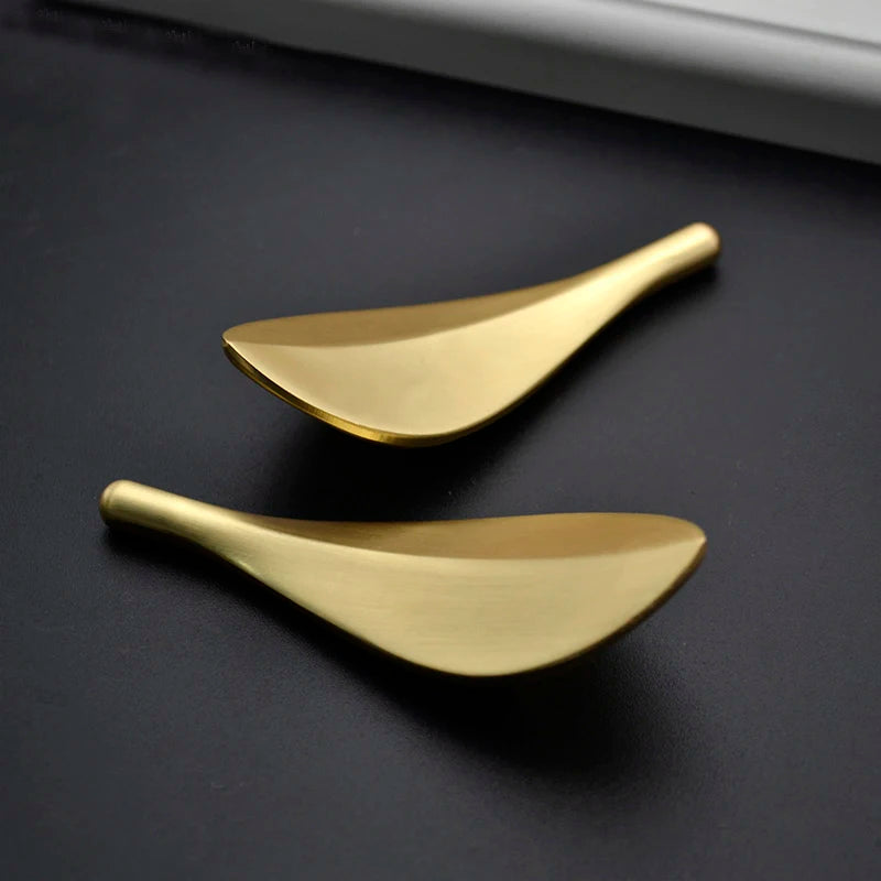 Tirador dorado hoja de latón macizo para muebles y cajones – dorado cepillado – 1 o 2 unidades