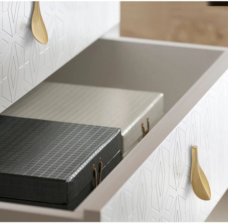 Tirador dorado hoja de latón macizo para muebles y cajones – dorado cepillado – 1 o 2 unidades