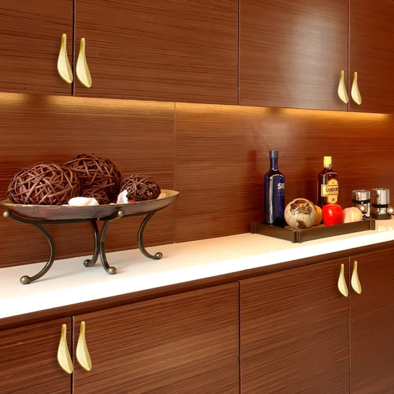 Tirador dorado hoja de latón macizo para muebles y cajones – dorado cepillado – 1 o 2 unidades
