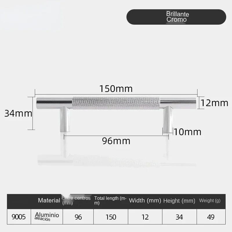 Tirador de cocina moleteado dorado, negro o cromo – aluminio – para armarios y cajones – pomo a 320 mm