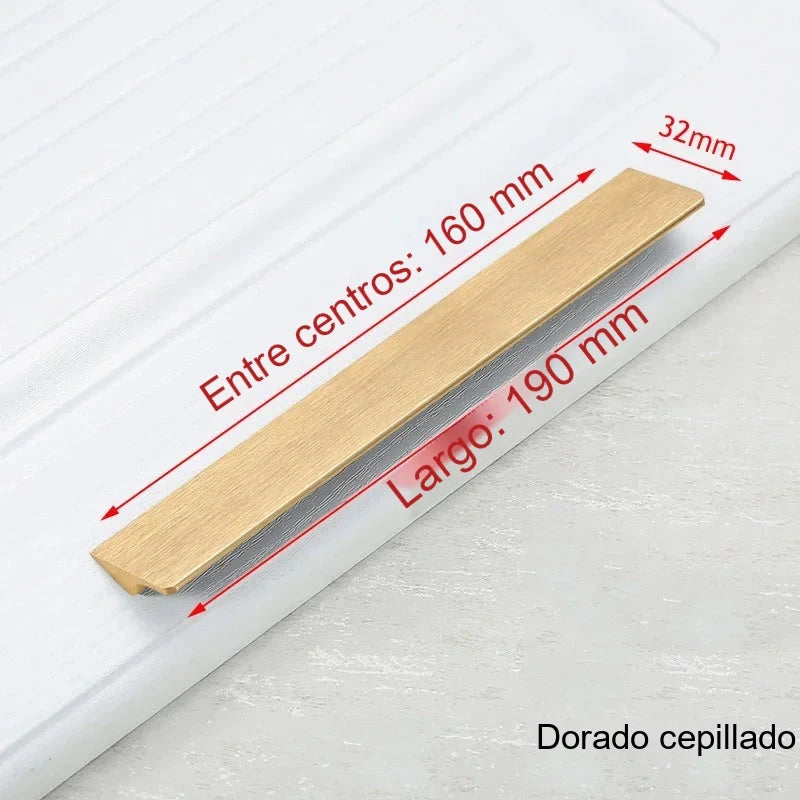 Tirador uñero oculto de canto para cocina y armario – aluminio negro, plata o dorado – 64 a 192 mm