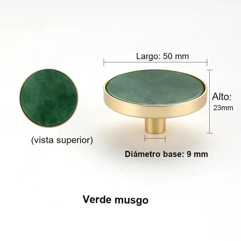 Pomo dorado redondo para muebles y armarios – incrustación efecto piedra y nácar – 10 acabados – 32 o 50 mm