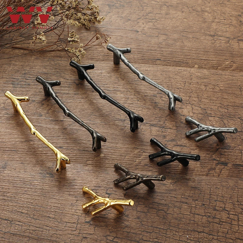 Tirador rama de árbol original para muebles y armarios – dorado, negro, bronce o cromo – pomo, 96 o 128 mm