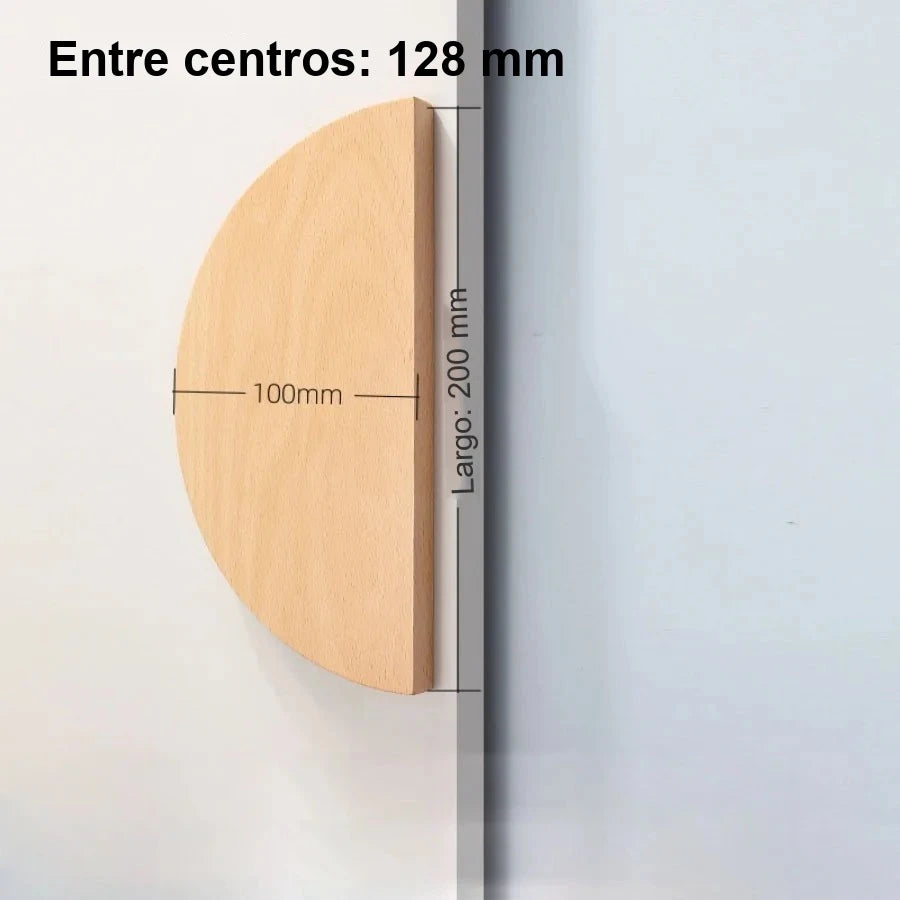 Tirador de madera maciza media luna para muebles y cajones – haya o nogal – 80 a 200 mm
