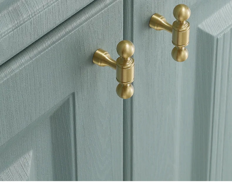 Tirador dorado de latón macizo para cocina y armario – remates de bola – dorado cepillado – pomo a 320 mm