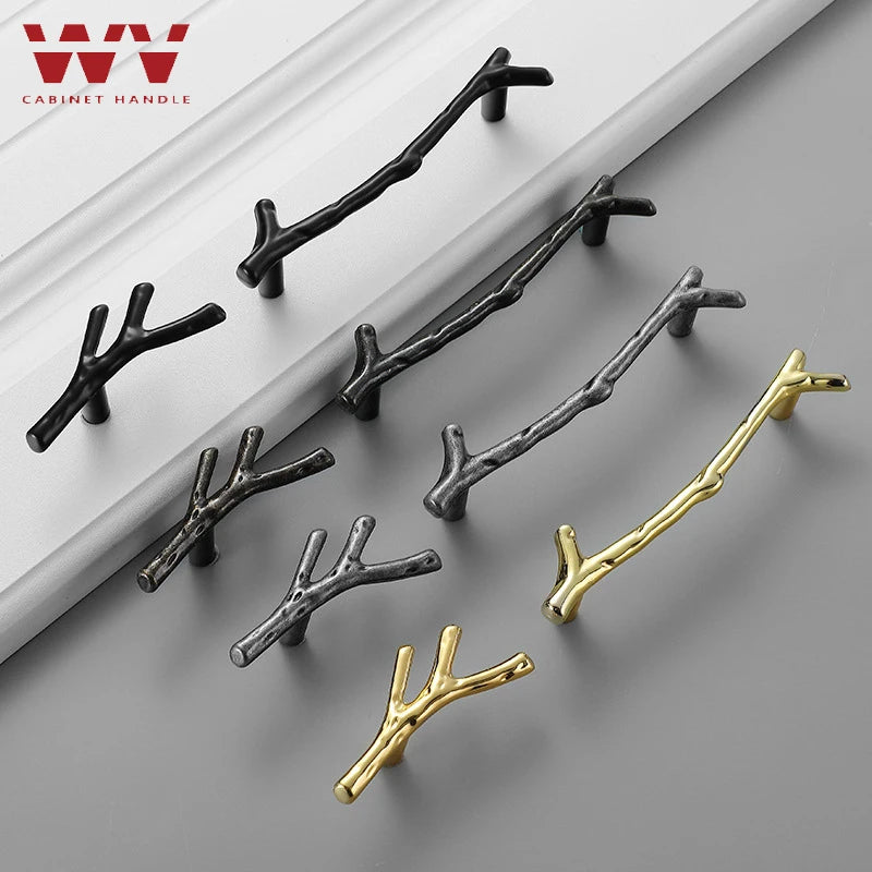 Tirador rama de árbol original para muebles y armarios – dorado, negro, bronce o cromo – pomo, 96 o 128 mm