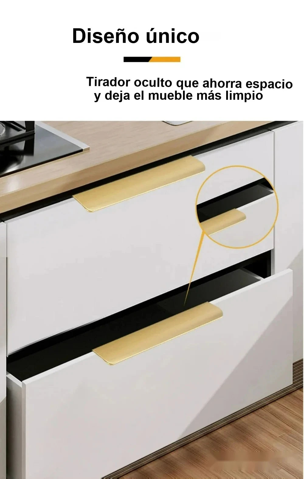 Tirador perfil oculto para cocina y armario – aluminio – 5 acabados – 80 a 500 mm de largo