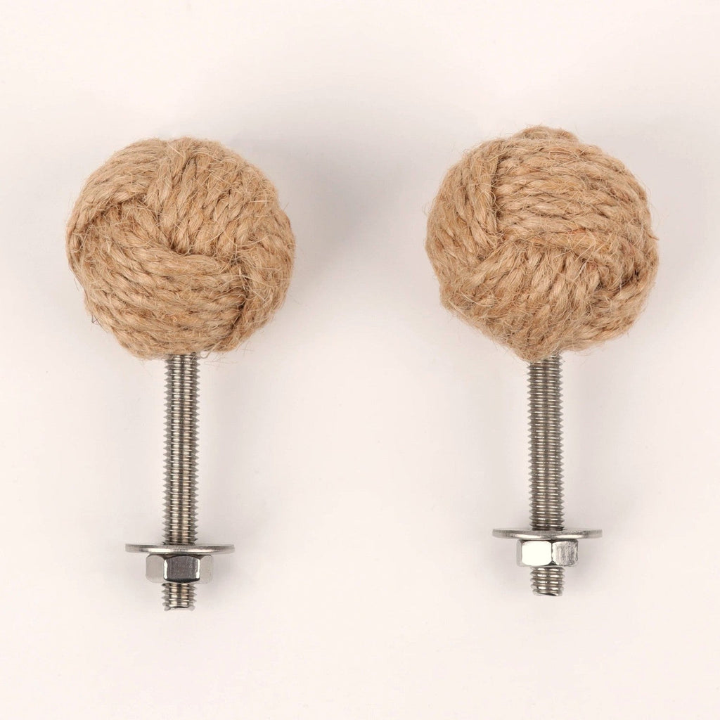 Pomo de cuerda náutica para muebles y cajones – tejido a mano – natural, crudo o negro – pack de 2 o 6