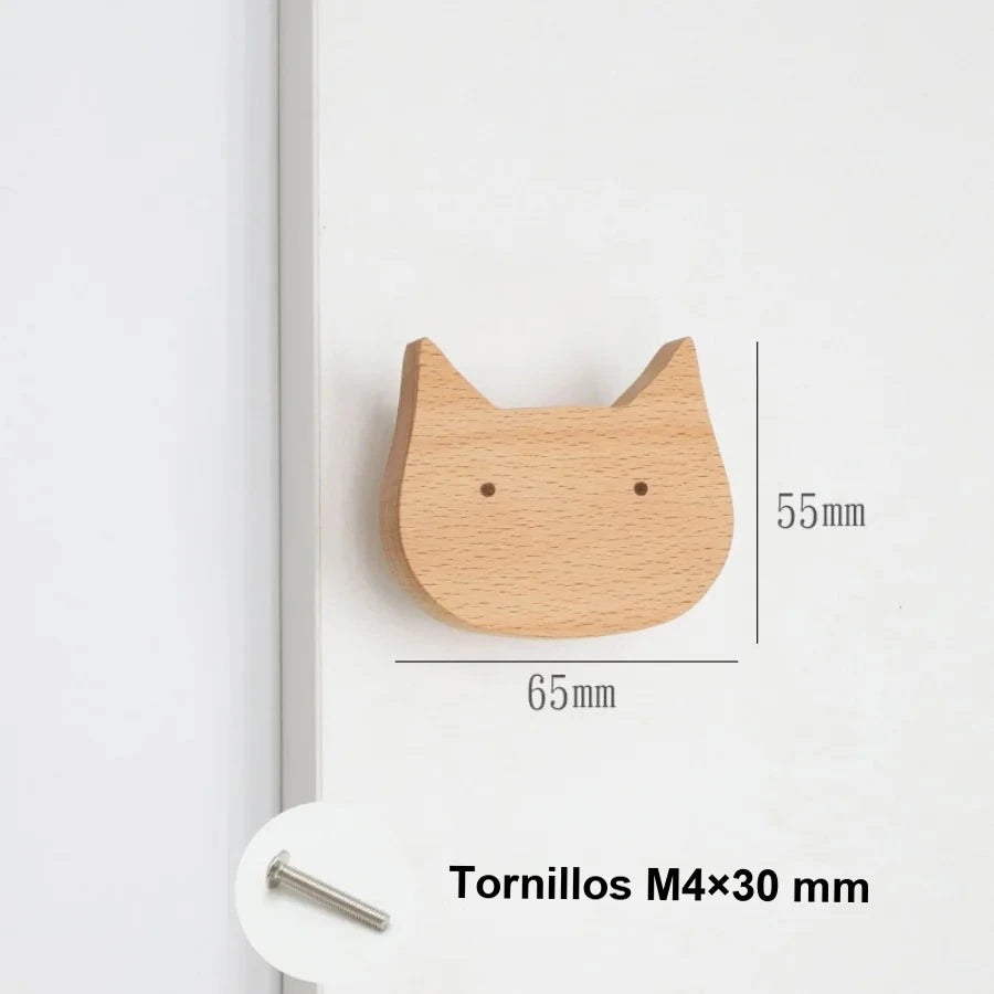 Pomo infantil de madera para cómoda y armario de bebé – animales, nubes, estrellas y lunas – haya