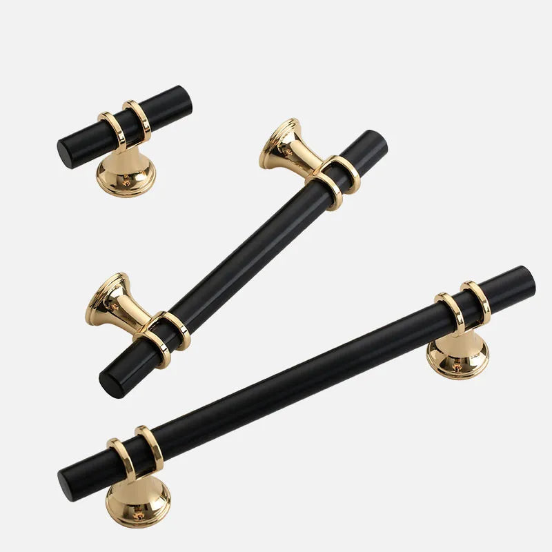Tirador negro para cocina y armario con anillas doradas o cromadas – zamak – pomo a 320 mm