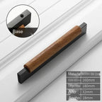 Tirador de madera y metal para muebles y cajones – base plateada o negra – pomo, 96, 128 o 160 mm