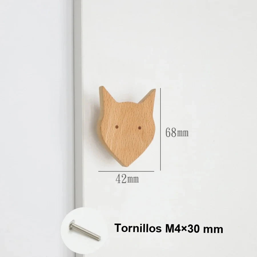 Pomo infantil de madera para cómoda y armario de bebé – animales, nubes, estrellas y lunas – haya