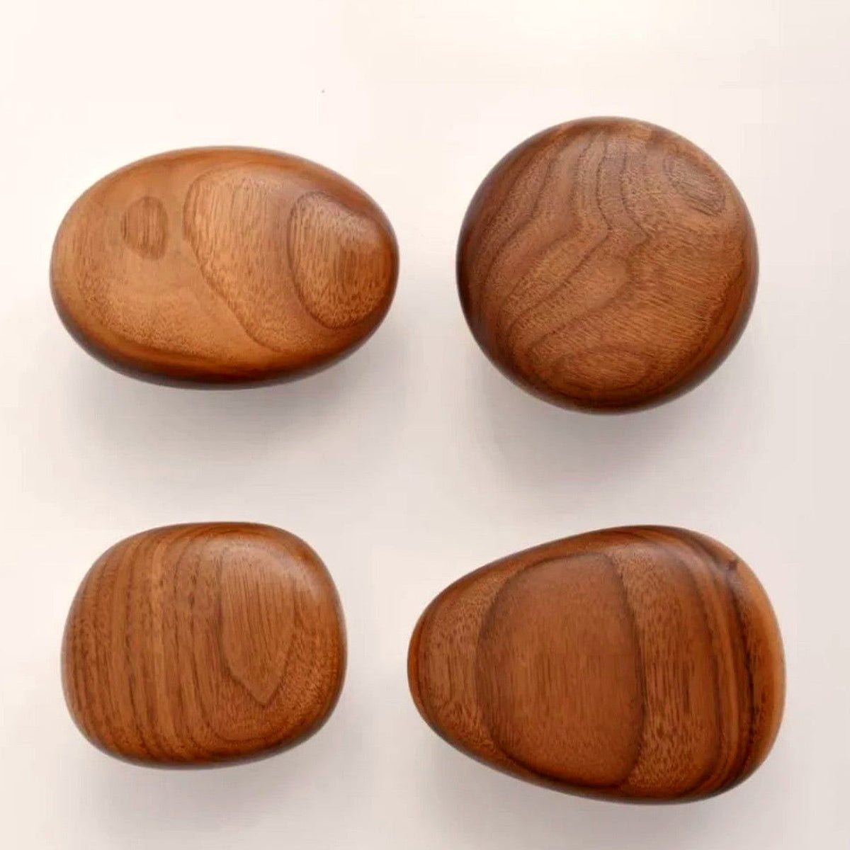 Pomo de madera de nogal macizo para muebles y cajones – forma de canto rodado – 4 formas