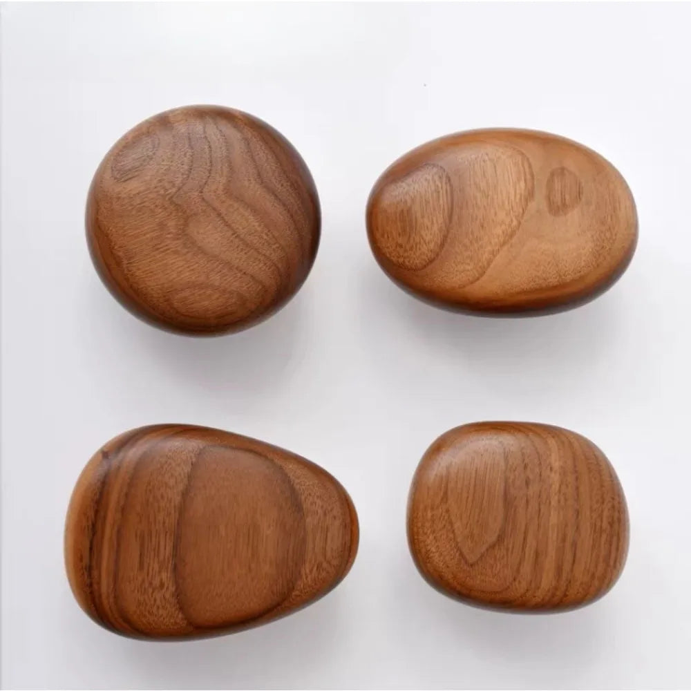Pomo de madera de nogal macizo para muebles y cajones – forma de canto rodado – 4 formas