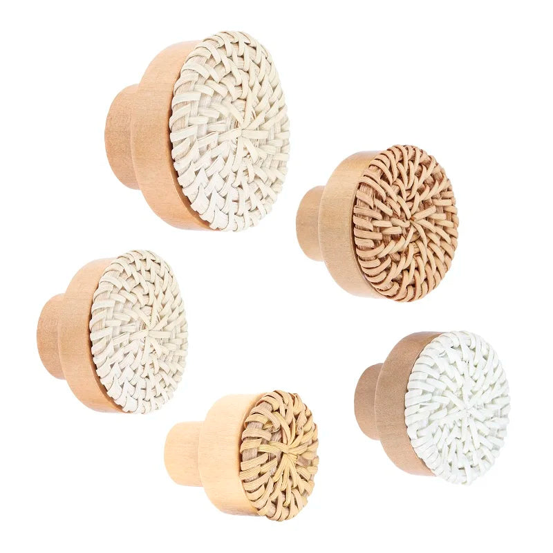 Pomo de madera y ratán para muebles y cajones – tejido a mano – pack de 2 – Ø 30 a 45 mm