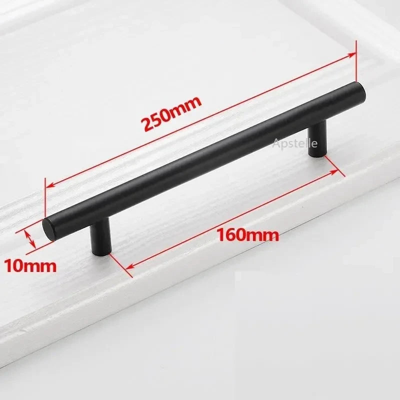 Tirador de cocina en T negro mate o dorado – acero inoxidable – para muebles y armarios – 64 a 320 mm