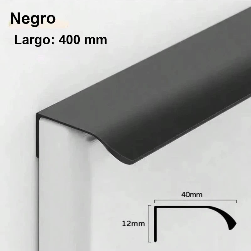 Pack 5 tiradores negros de canto para cocina y armario – perfil fino de aluminio – 80 a 600 mm