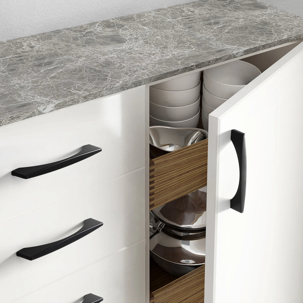Tirador de cocina moderno curvo – negro, dorado o bronce – aluminio – para armarios – 96 a 320 mm
