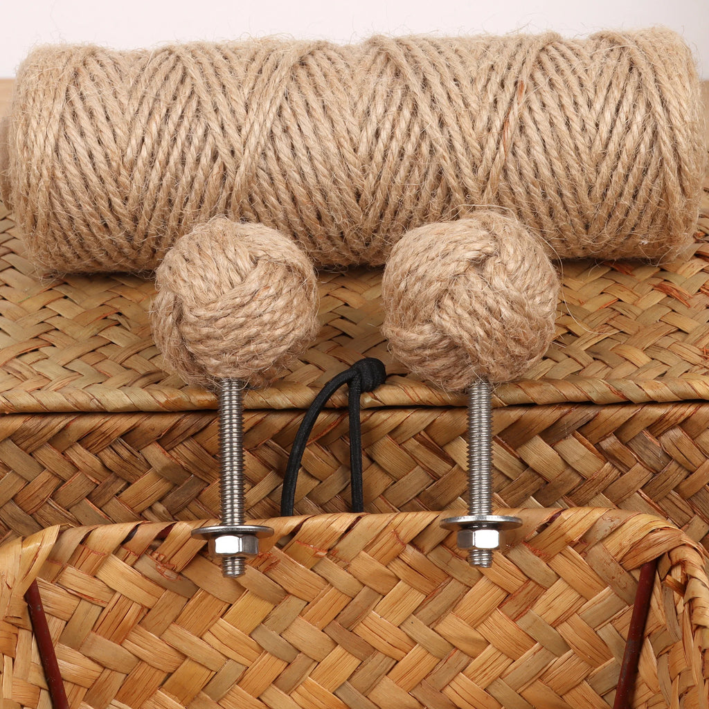 Pomo de cuerda náutica para muebles y cajones – tejido a mano – natural, crudo o negro – pack de 2 o 6