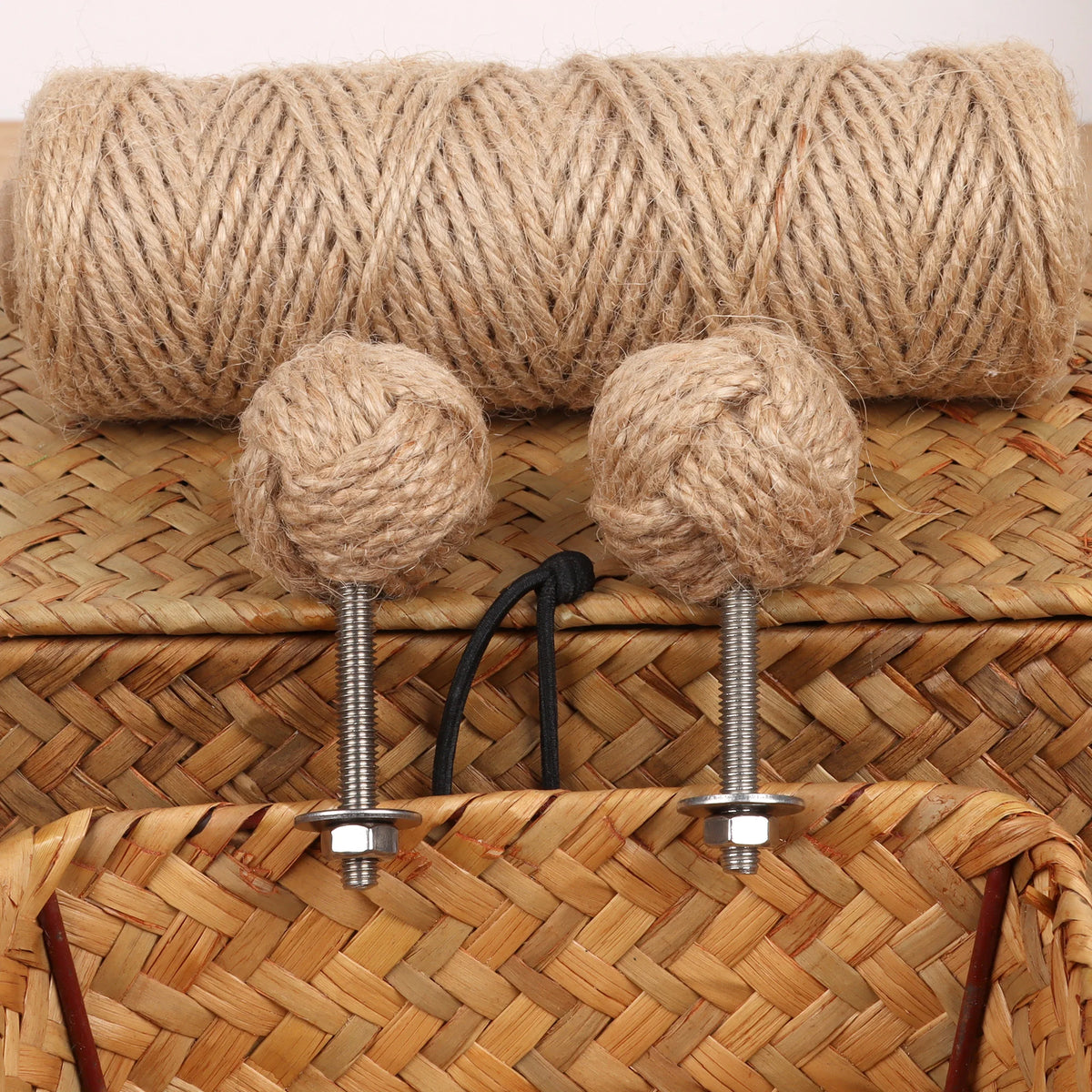 Pomo de cuerda náutica para muebles y cajones – tejido a mano – natural, crudo o negro – pack de 2 o 6