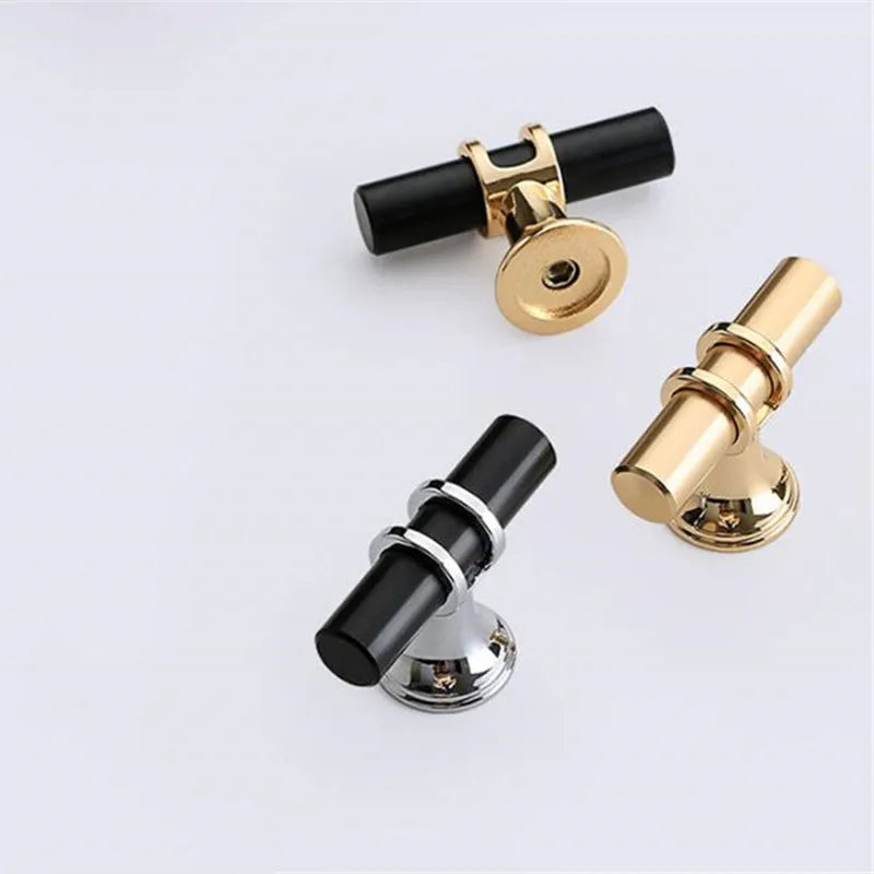 Tirador negro para cocina y armario con anillas doradas o cromadas – zamak – pomo a 320 mm