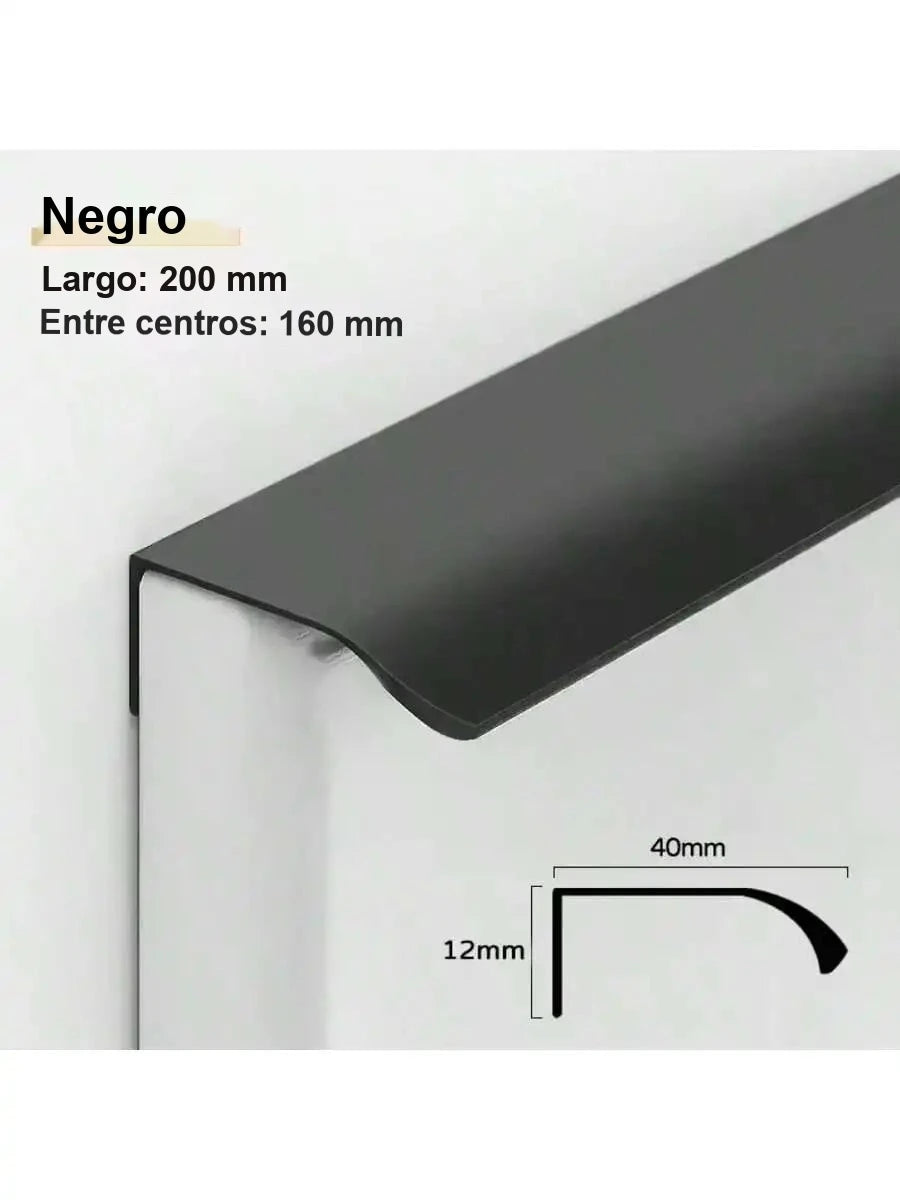 Pack 5 tiradores negros de canto para cocina y armario – perfil fino de aluminio – 80 a 600 mm