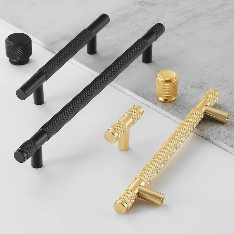 Tirador de cocina moleteado negro mate o dorado – aluminio – pomos y barras para muebles – 96 a 192 mm
