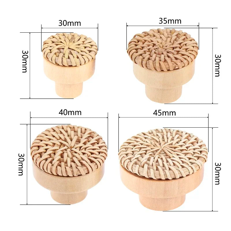 Pomo de madera y ratán para muebles y cajones – tejido a mano – pack de 2 – Ø 30 a 45 mm