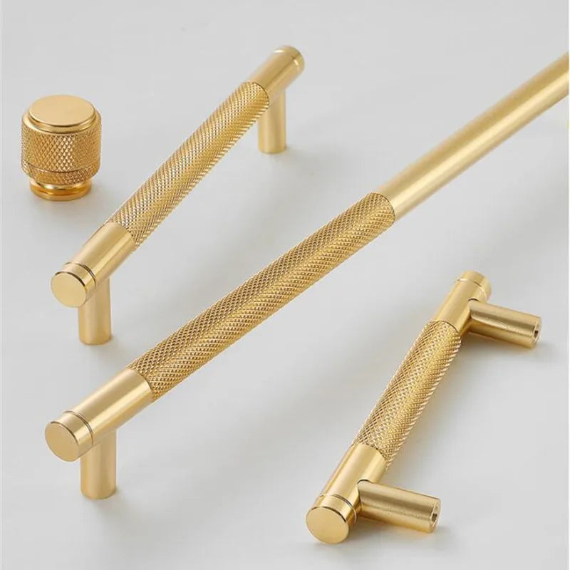 Tirador de cocina moleteado dorado y negro – aluminio – para muebles y armarios – pomo, 96, 128 o 256 mm