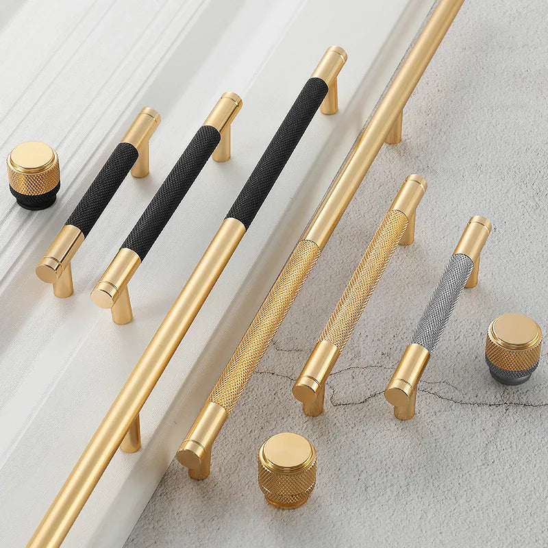 Tirador de cocina moleteado dorado y negro – aluminio – para muebles y armarios – pomo, 96, 128 o 256 mm
