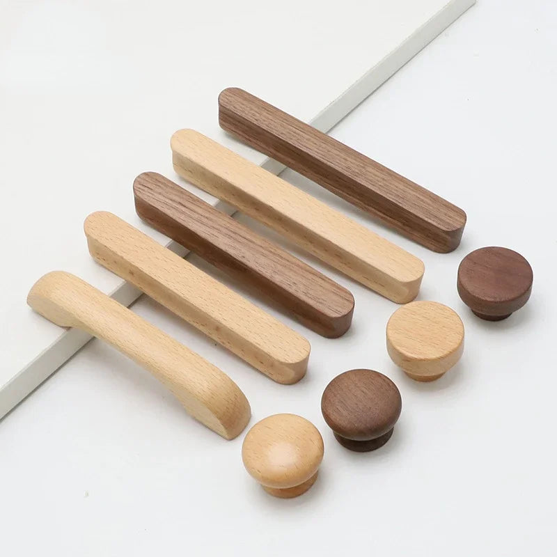 Tirador de madera maciza para muebles, cocina y cajones – haya o nogal – barra o puente – pomo a 192 mm