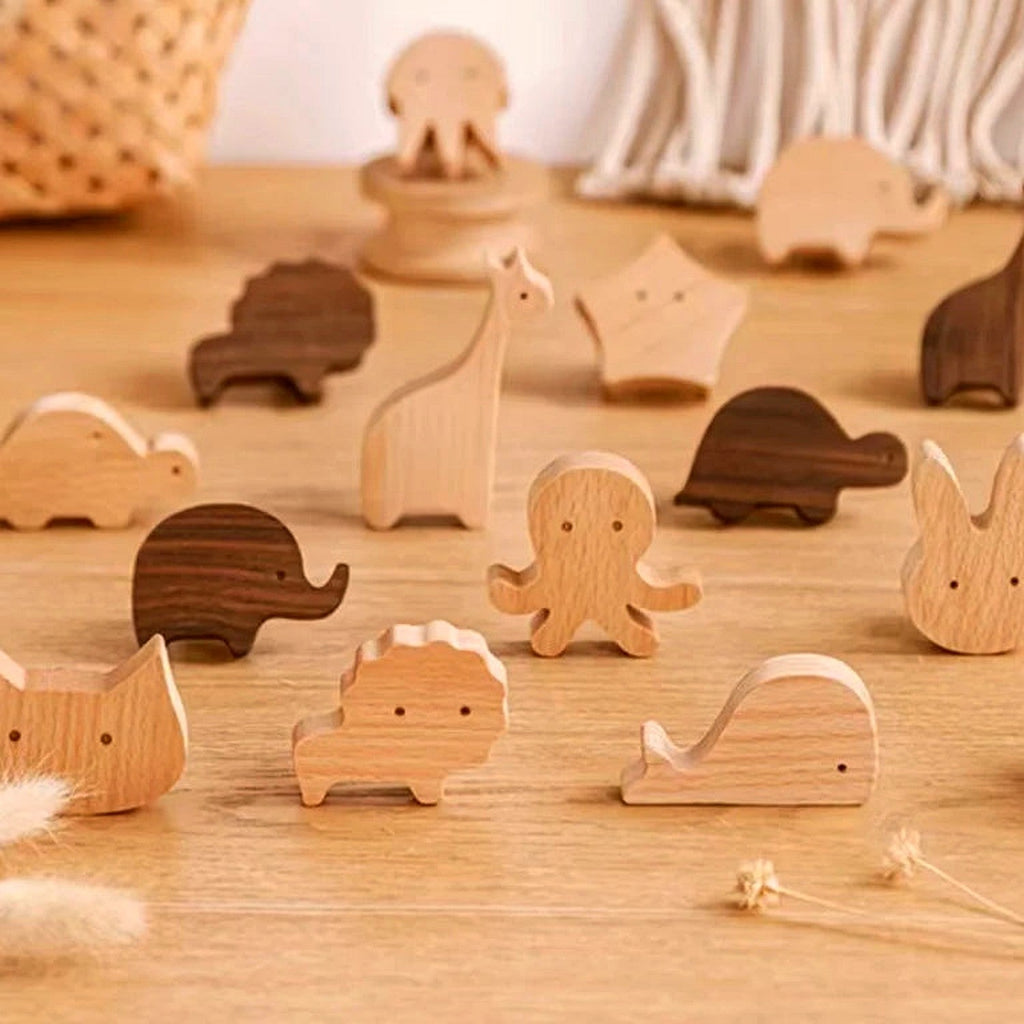 Pomo infantil de madera para cómoda y armario de bebé – animales, nubes, estrellas y lunas – haya