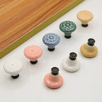 Pomo de cerámica vintage con relieve floral para muebles y cajones – estilo provenzal – 5 colores pastel
