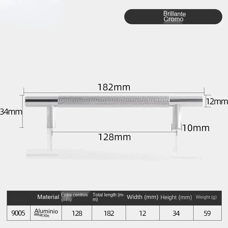 Tirador de cocina moleteado dorado, negro o cromo – aluminio – para armarios y cajones – pomo a 320 mm