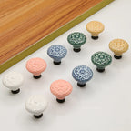 Pomo de cerámica vintage con relieve floral para muebles y cajones – estilo provenzal – 5 colores pastel