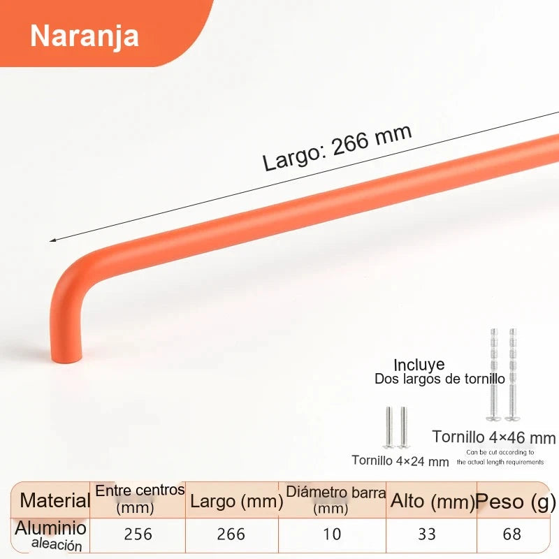 Tirador infantil de colores pastel para armario y cómoda – en U de aluminio – 96 a 320 mm