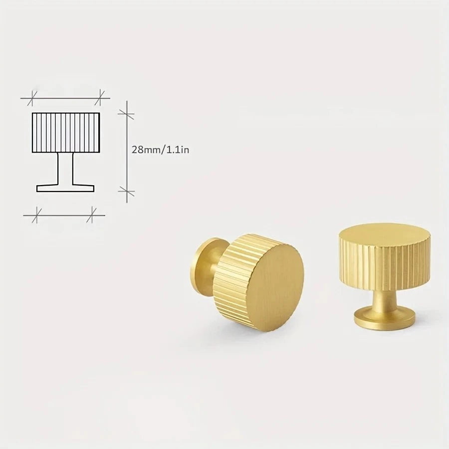 Pomo dorado retro estriado para muebles y cajones – metal acabado latón – 1 o 4 unidades