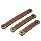 Tirador vintage de piel para muebles y cajones – terminales de bronce – 96, 128 o 160 mm