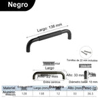 Tirador de cocina en U moleteado – negro, dorado o gris – aluminio – para armarios – pomo a 320 mm