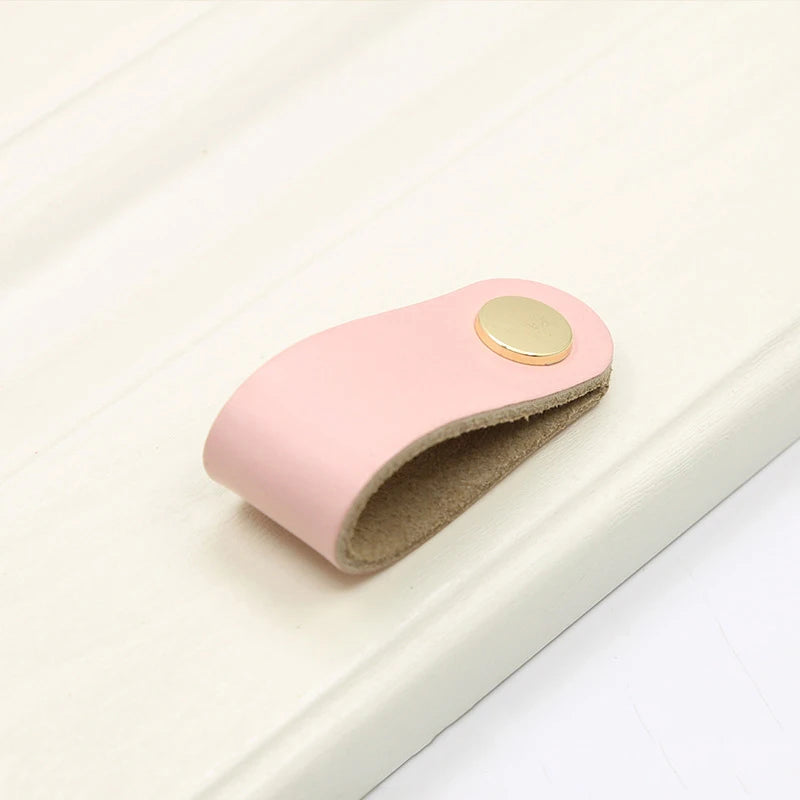 Pack 4 tiradores de cuero para muebles y armarios – tornillería dorada – 12 colores – 14 o 17 cm