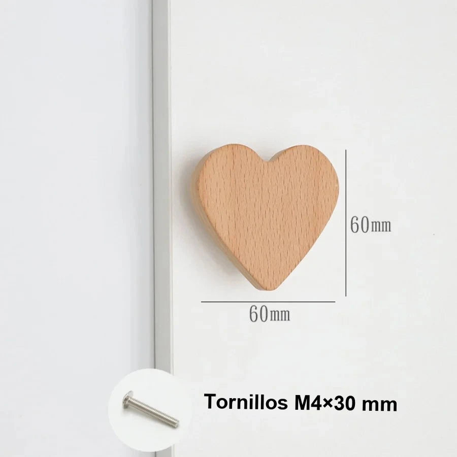 Pomo infantil de madera para cómoda y armario de bebé – animales, nubes, estrellas y lunas – haya