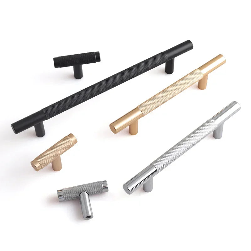 Tirador de cocina moleteado dorado, negro o cromo – aluminio – para armarios y cajones – pomo a 320 mm