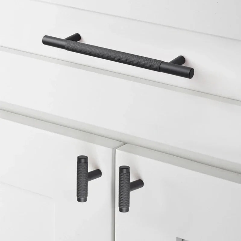 Tirador de cocina moleteado dorado, negro o cromo – aluminio – para armarios y cajones – pomo a 320 mm